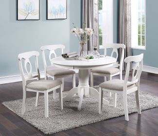 Classic Design Dining Room 5pc Set Round Table 4x side Chairs Cushion Fabric Upholstery Seat Rubberwood Furniture