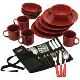 24-Piece Enamel Dinnerware Set, Red