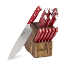 Pioneer Signature 14-Piece Stainless Steel Knife Block Set, Red