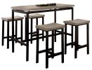 5 Pc Counter Height Table Set Two Tone Design Black Gray Dining Chairs Sturdy Metal Construction PVC Plastic Top Dining Room Furniture