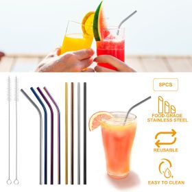 10Pcs 8.5in Stainless Steel Drinking Straws Reusable Metal Drinking Straws for 20oz Tumbler (Color: Color)