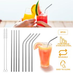 10Pcs 8.5in Stainless Steel Drinking Straws Reusable Metal Drinking Straws for 20oz Tumbler (Color: SLV)
