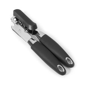 1pc Multifunctional Stainless Steel Can Opener with Rubber and Plastic Handle - Easy to Use and Durable Kitchen Accessory (Color: Black)