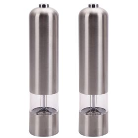 2pcs Stainless Steel Electric Automatic Pepper Mills Salt Grinder Silver (type: 2pcs)