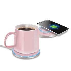 2-In-1 Smart Mug Warmer and QI Wireless Charger (Colors: Pink)
