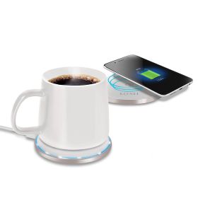 2-In-1 Smart Mug Warmer and QI Wireless Charger (Colors: white)