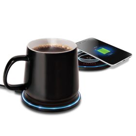 2-In-1 Smart Mug Warmer and QI Wireless Charger (Colors: Black)