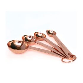 Kitchen Accessories 4Pcs/Set Measuring Cups Spoons Stainless Steel Plated Copper Wooden Handle Cooking Baking Tools (Color: As pic show)
